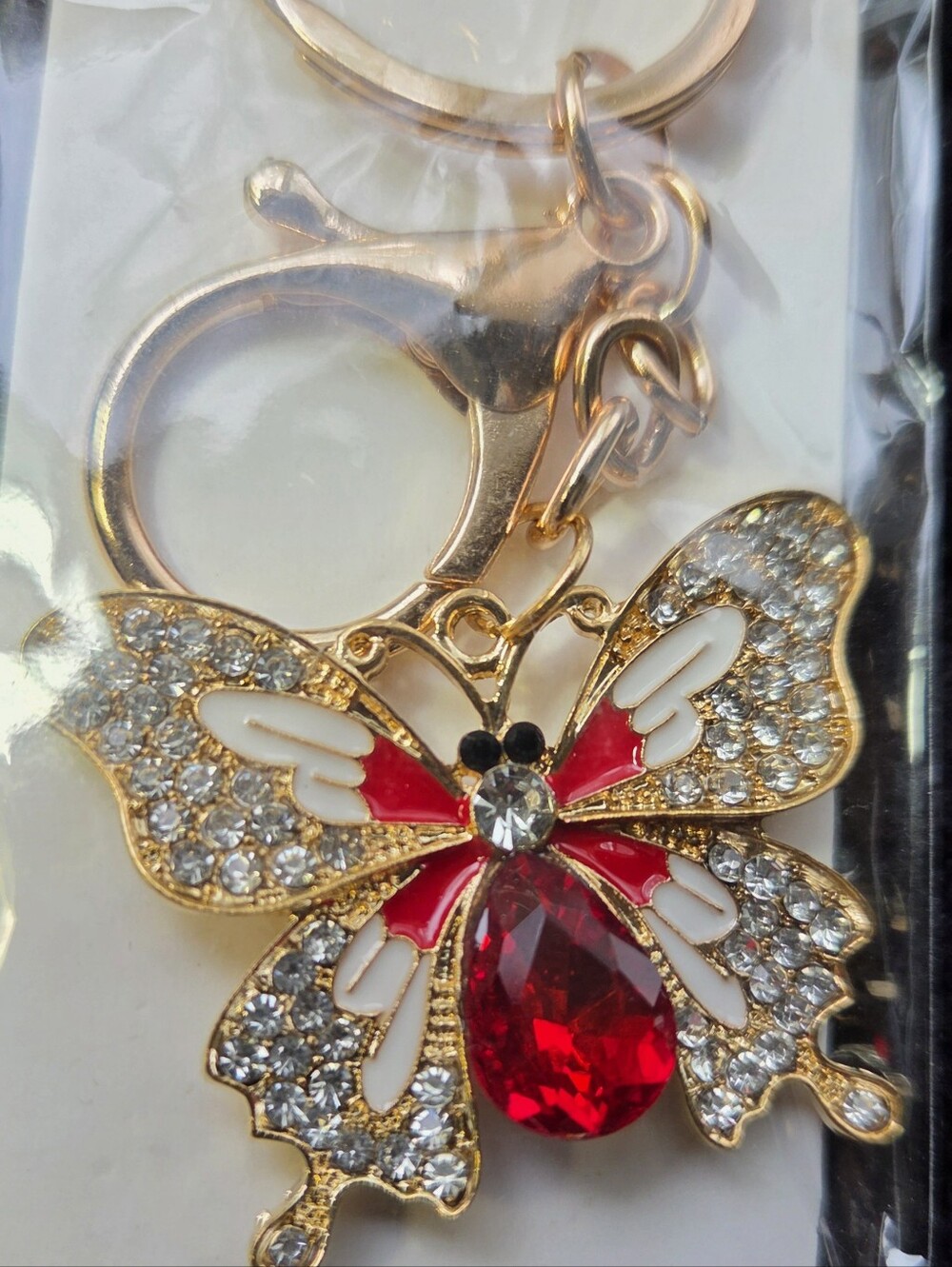Gold Butterfly Bag Charm/Keychain with Red Crystal Accent NWT